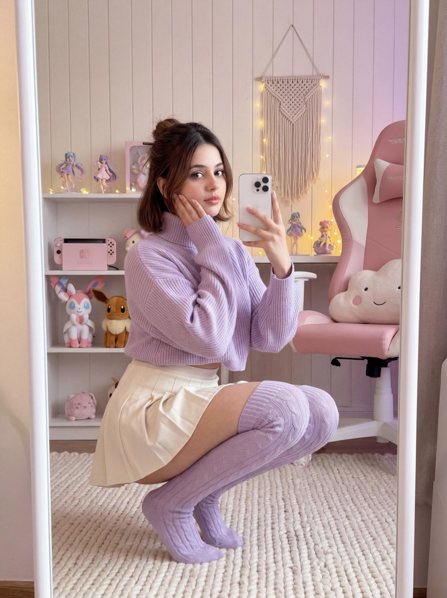 Sylveon-Inspired Mirror Selfie in Gaming Room