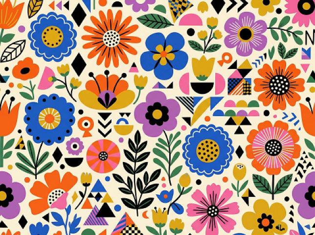 Vibrant Flat Illustration with Floral Geometric Pattern