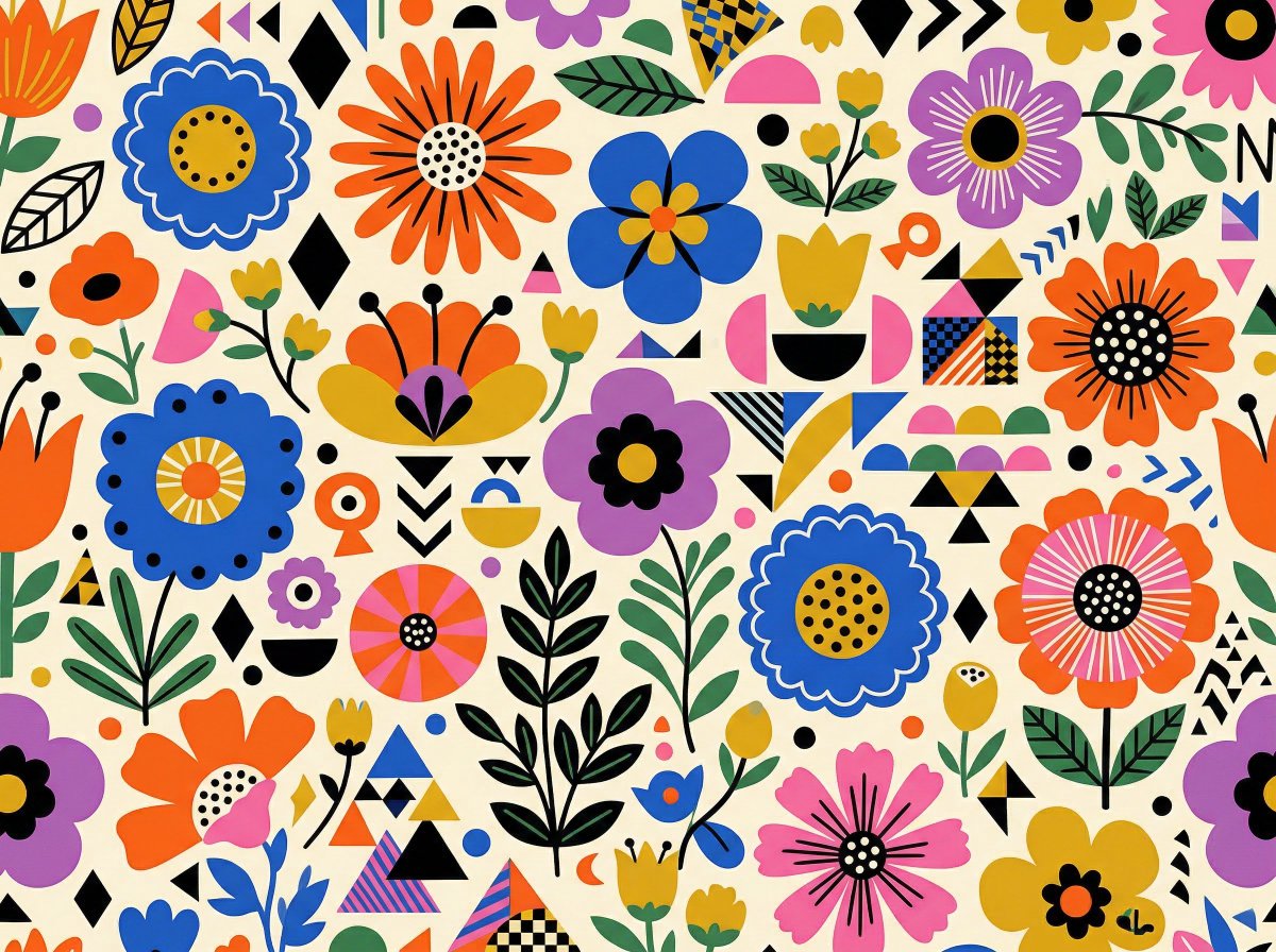 Vibrant Flat Illustration with Floral Geometric Pattern