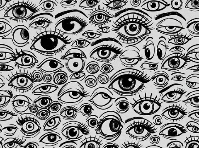 Black and White Hand-Drawn Eye Pattern