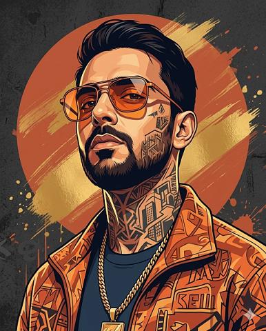 Urban Portrait with Orange Streetwear and Tattoos